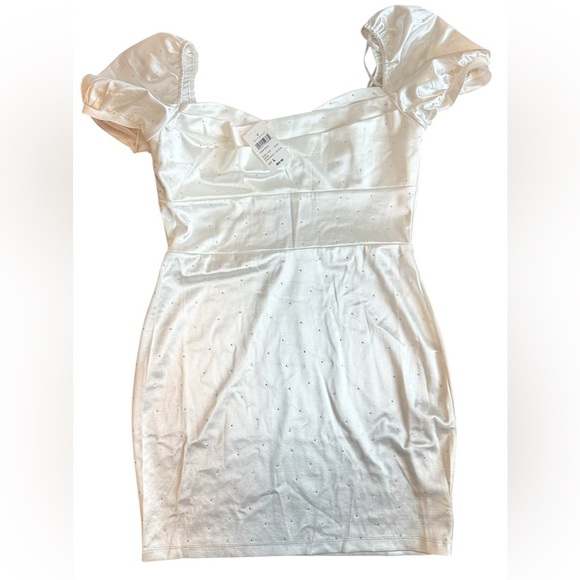 Windsor Lexie Rhinestone Satin Puff Sleeve Bodycon Mini Dress - Picture 7 of 7